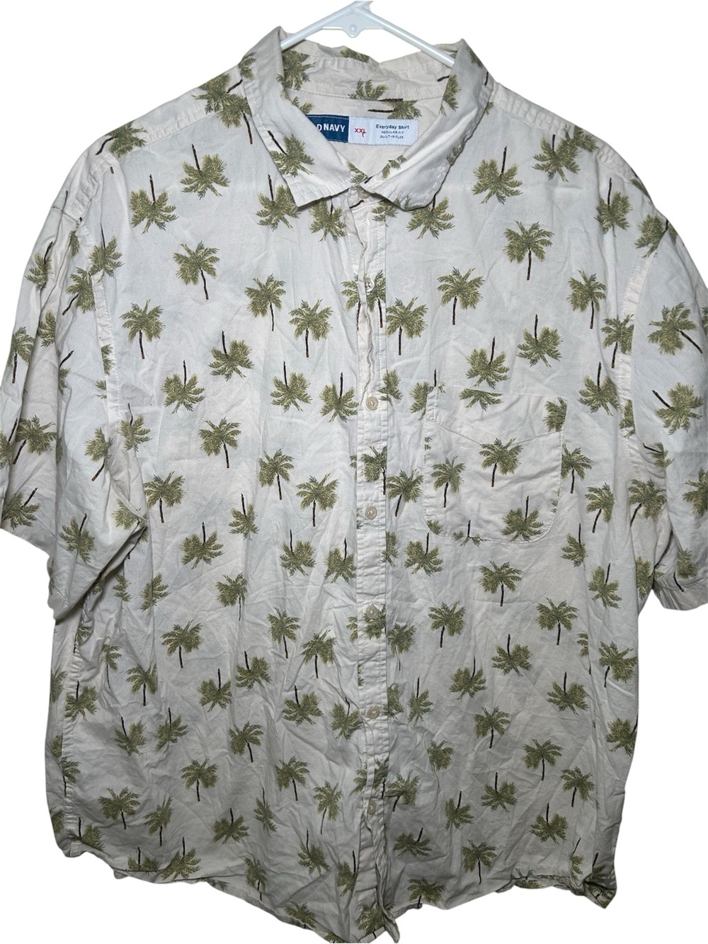 Old Navy Men’s Short-Sleeve Palm Print Shirt White/Olive XXL Resort Vacation